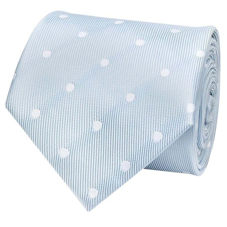 Light Blue Large White Spot Classic Men's Tie and Pocket Square Set