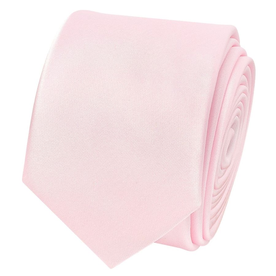 Plain Blush Pink Satin Skinny Men's Tie and Pocket Square Set