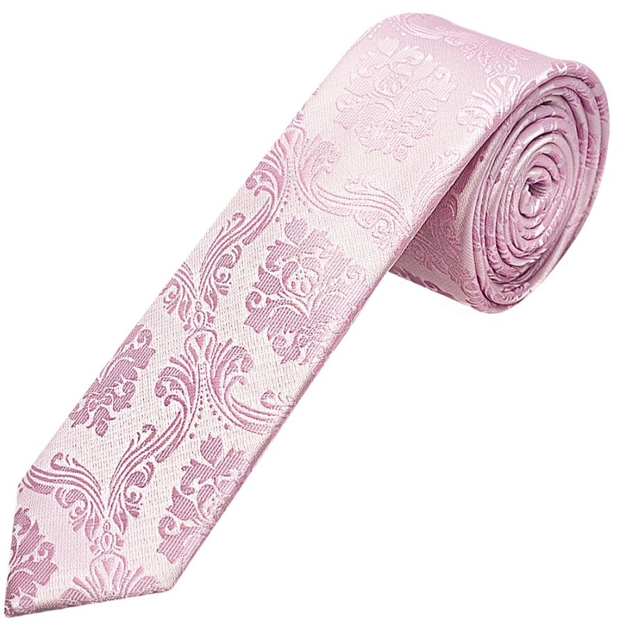 Light Dusty Pink Paisley Skinny Boys Tie