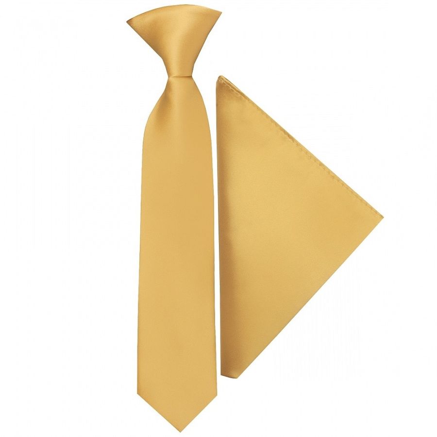 Pre Tied Caramel Satin Boys Tie and Pocket Square Set Age 4-7