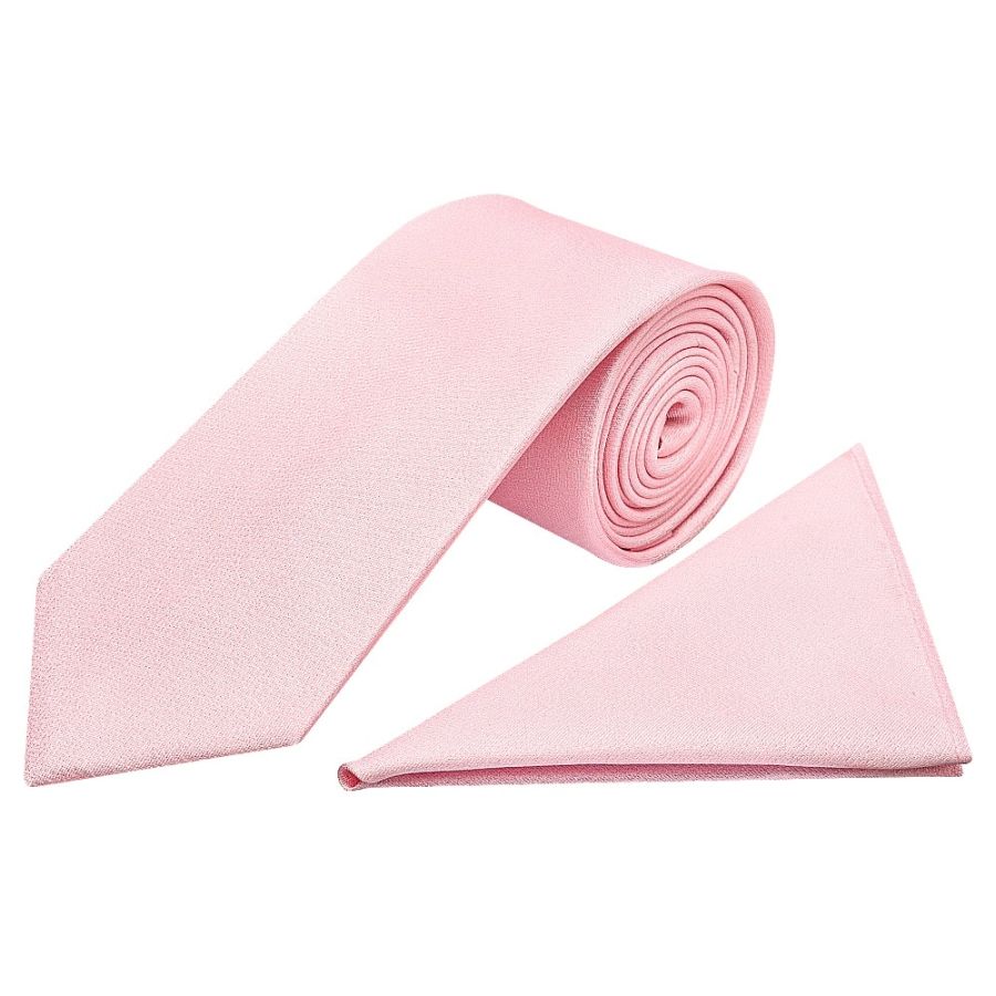 Plain Blush Pink Silk Classic Men's Tie and Pocket Square Set