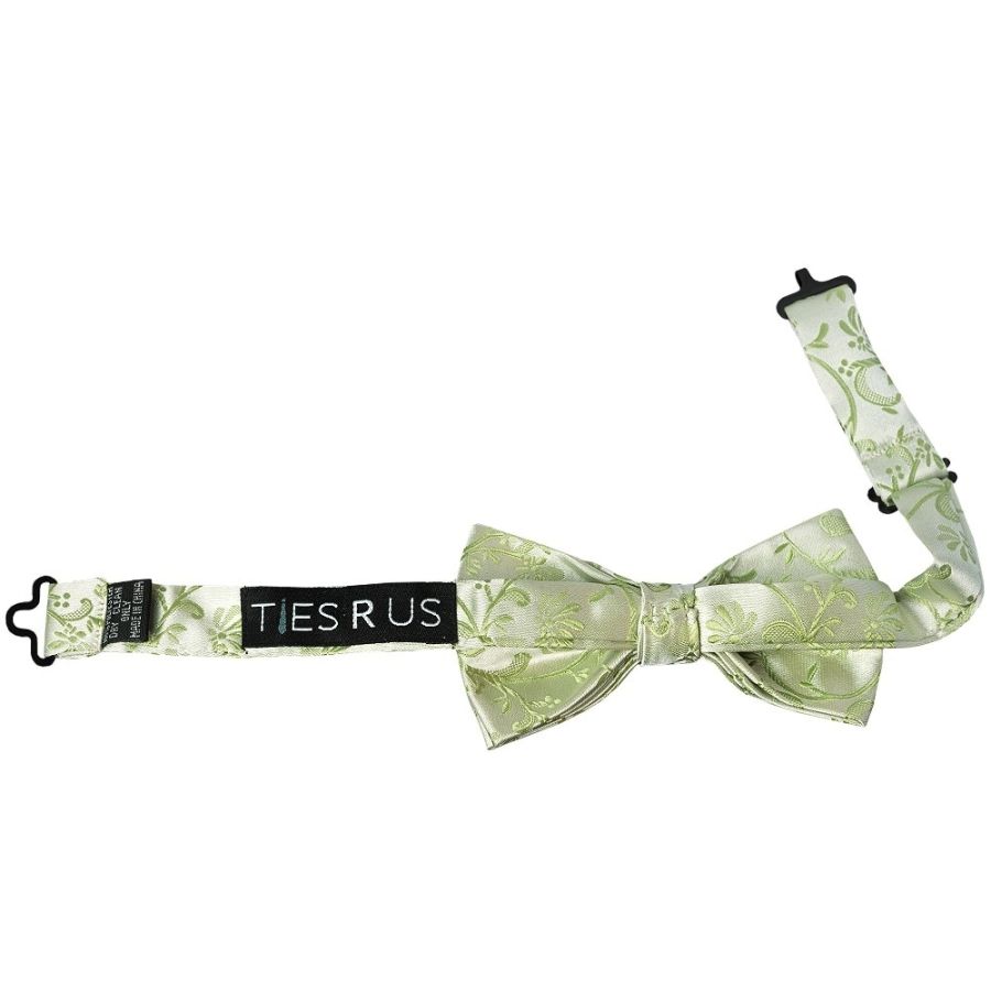Pre Tied Sage Green Floral Boys Bow Tie and Pocket Square Set