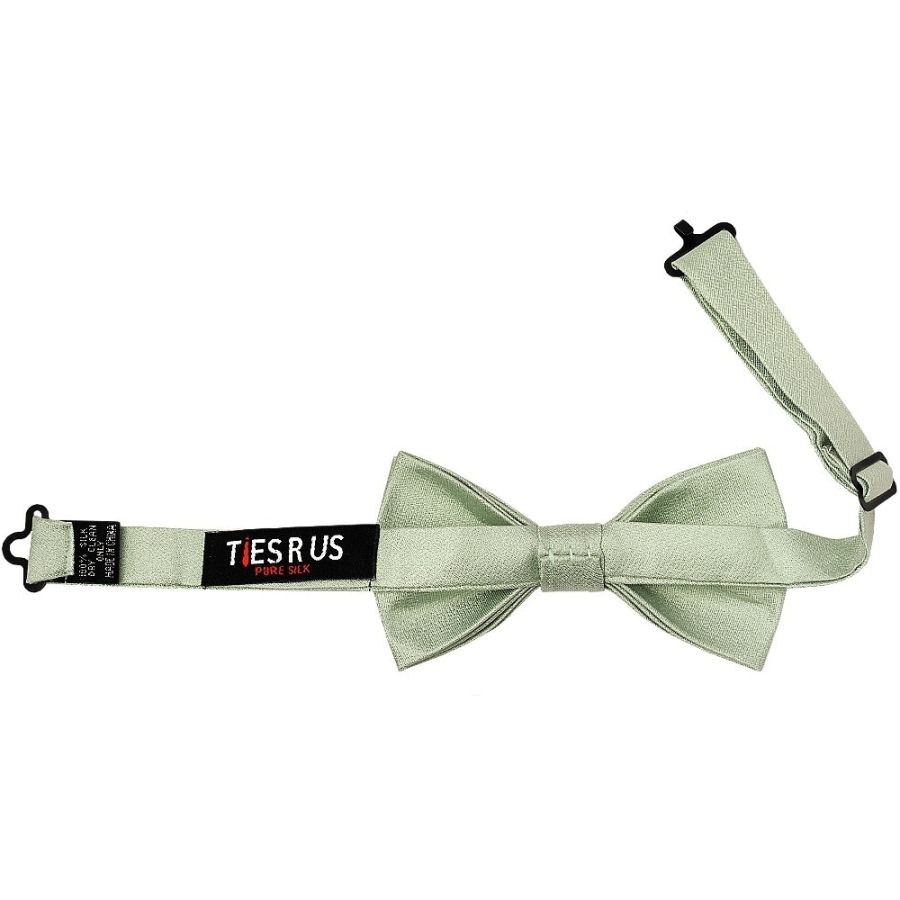 Pre Tied Light Sage Green Silk Boys Bow Tie and Pocket Square Set Age 4-7