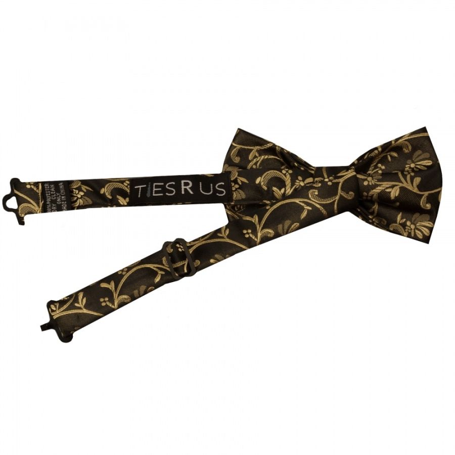 Pre Tied Black with Gold Floral Boys Bow Tie Age 4-7