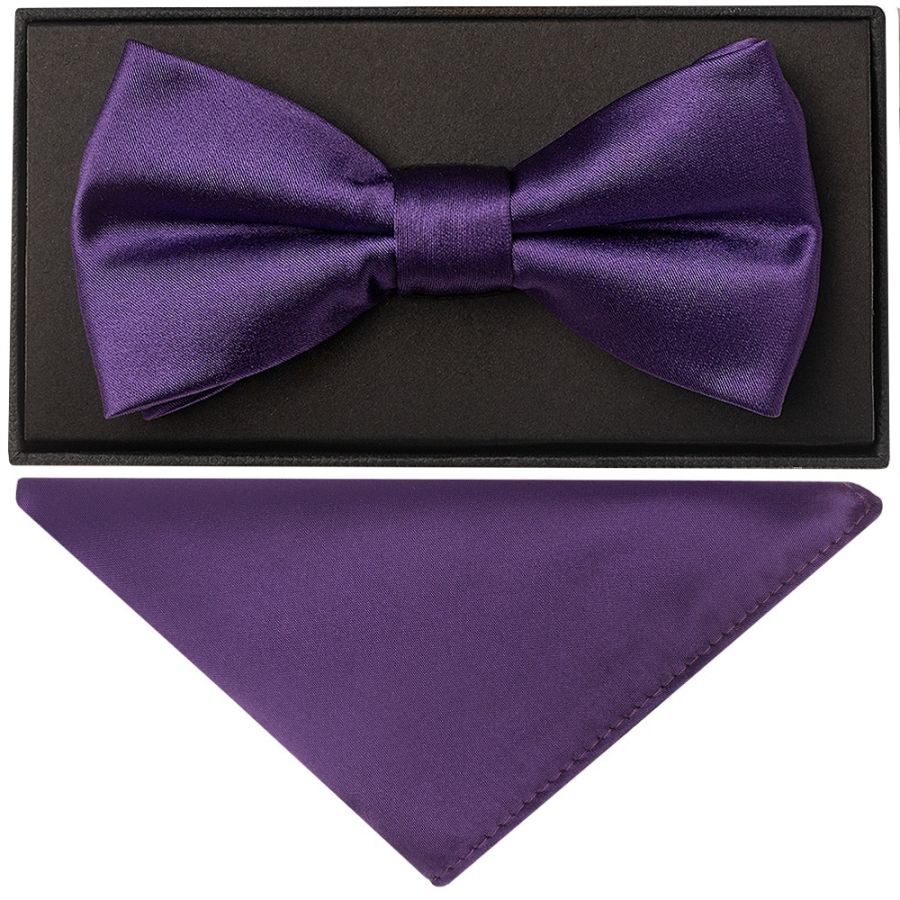 Handmade Purple Mens Bow Tie and Pocket Square Set