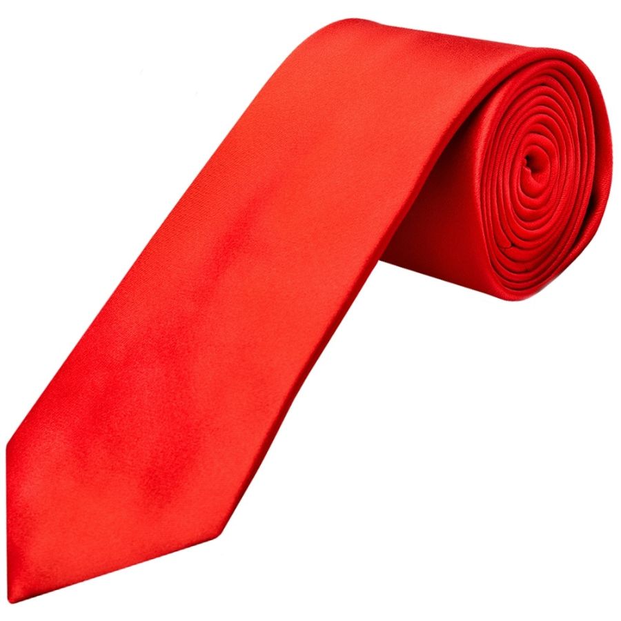Plain Bright Red Satin Classic Men's Tie and Pocket Square Set