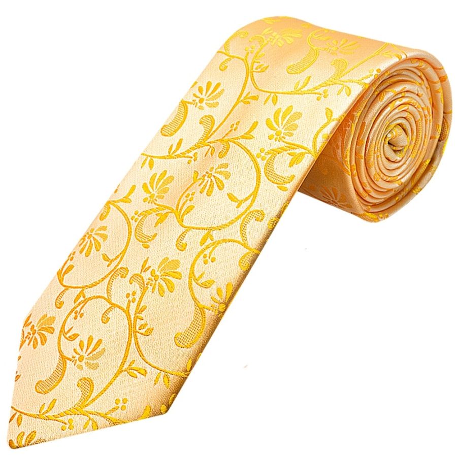 Bright Yellow Floral Classic Men's Tie and Pocket Square Set