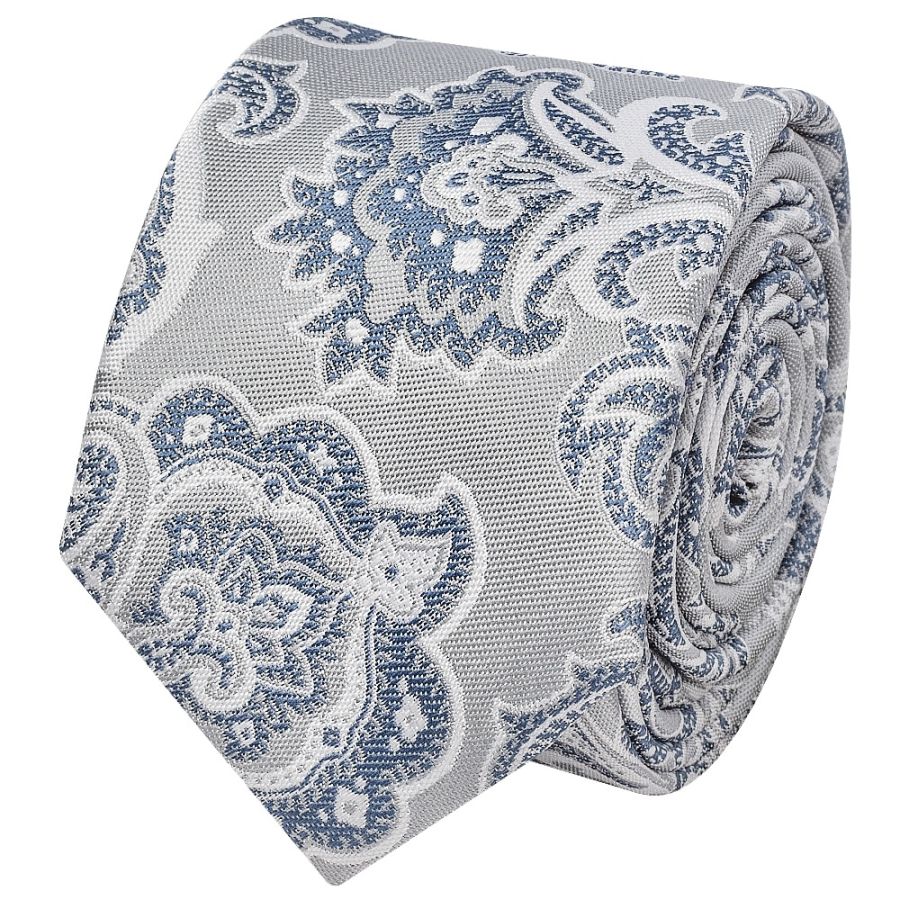 Silver and Blue Paisley Skinny Men's Tie