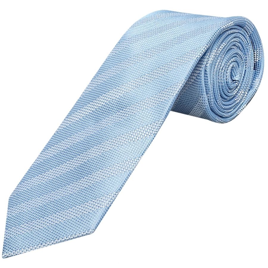 Mens Dusty Blue Textured Stripe Silk Classic Tie Pocket Square and Cufflinks Box Set