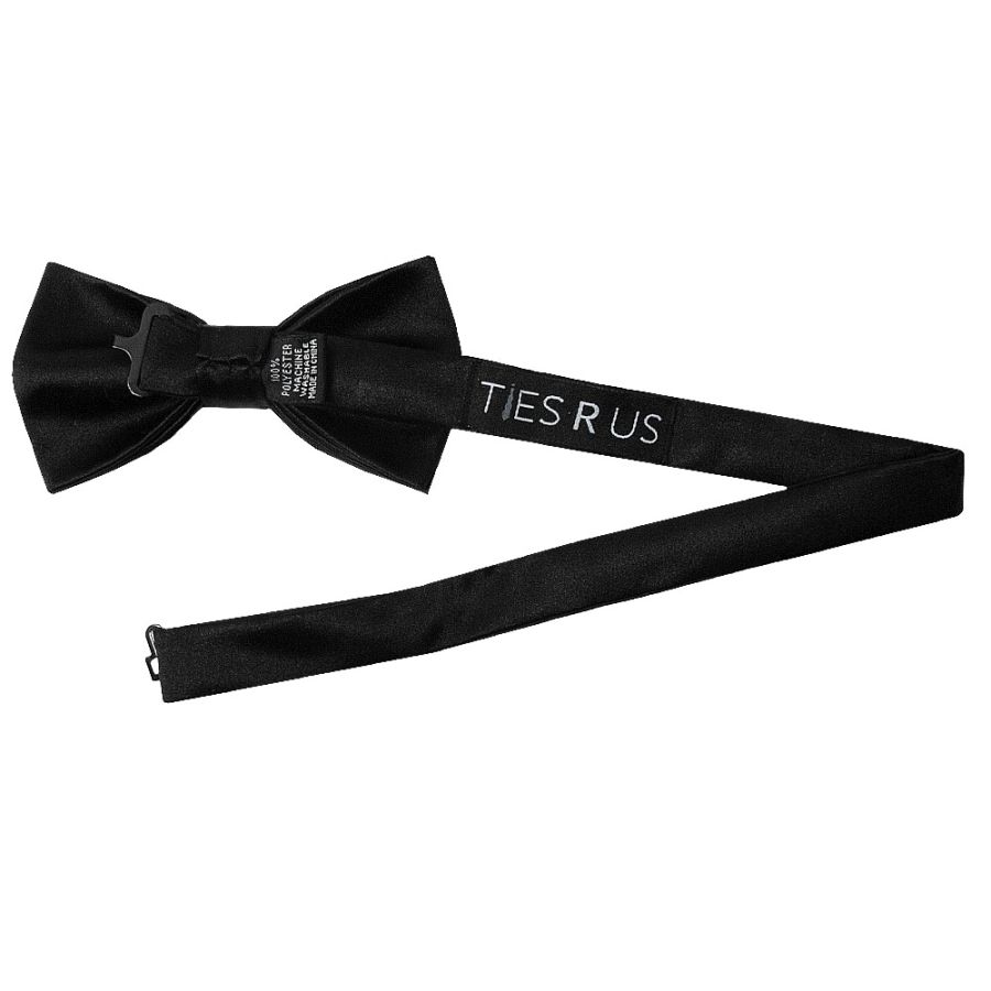 Plain Black Hand Made Mens Bow Tie and Pocket Square Set