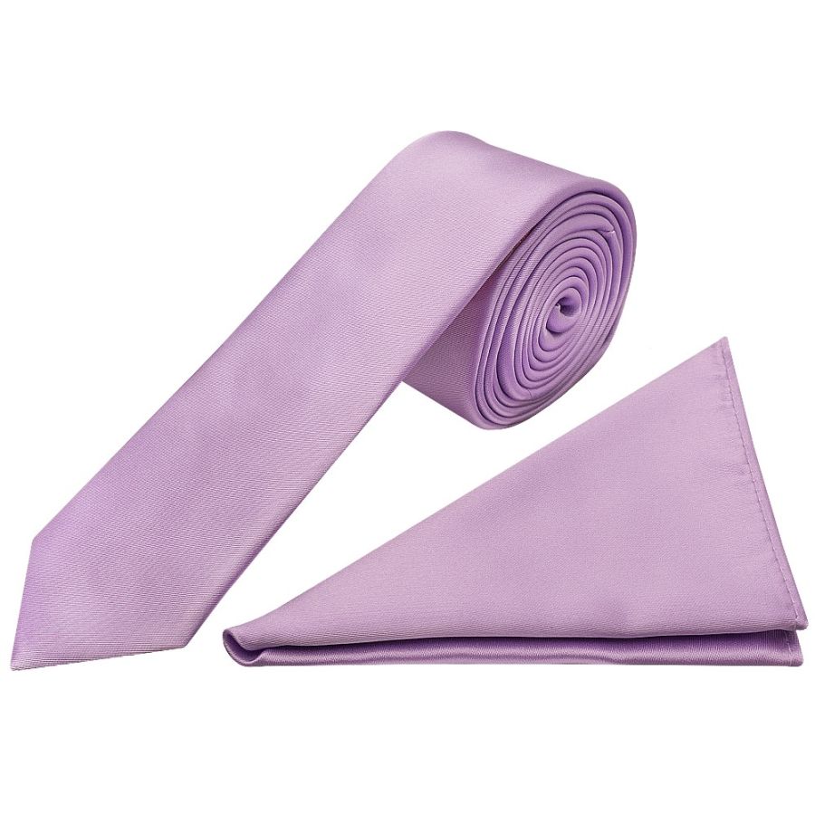 Lavender Satin Skinny Men's Tie and Pocket Square Set