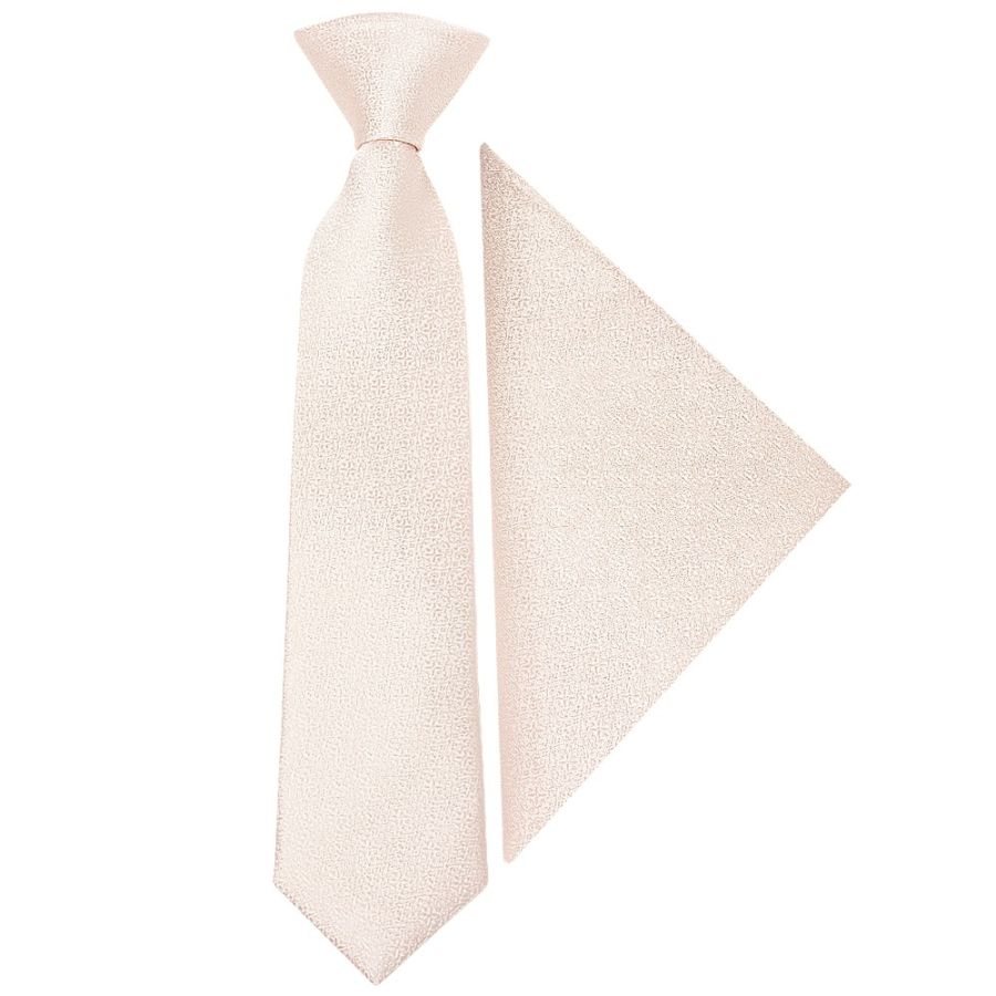 Pre Tied Blush Self Floral Textured Silk Boys Tie and Pocket Square Set Age 4-7 