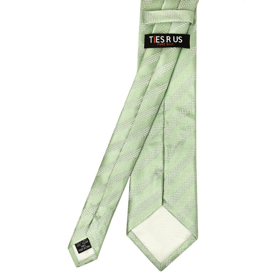 Mens Light Sage Textured Stripe Silk Classic Tie Pocket Square and Cufflinks Box Set