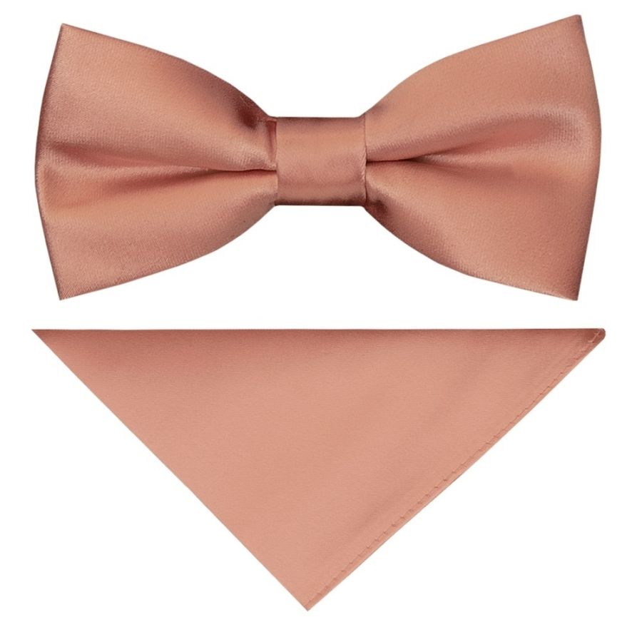 Pre Tied Rose Quartz Satin Boys Bow Tie and Pocket Square Age 4-7