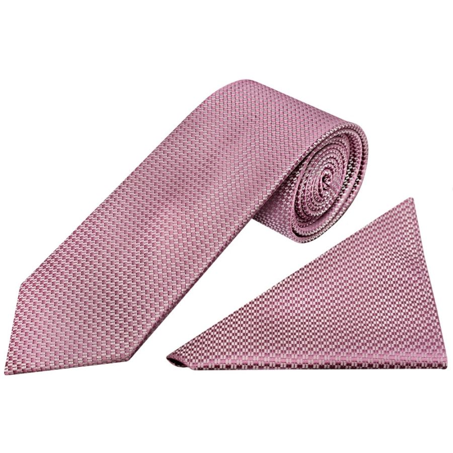 Dusty Pink Textured Classic Tie and Pocket Square Set