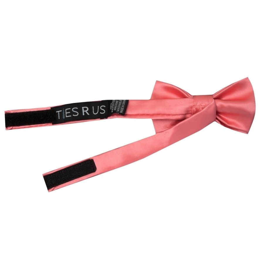Pre Tied Light Coral Pink Satin Boys Bow Tie and Pocket Square Set