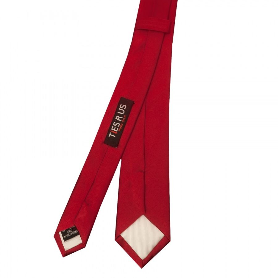 Plain Scarlet Red Satin Silk Skinny Men's Tie