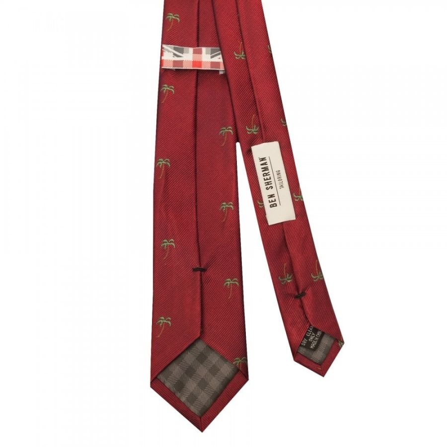Burgundy Palm Tree Silk Skinny Men's Tie