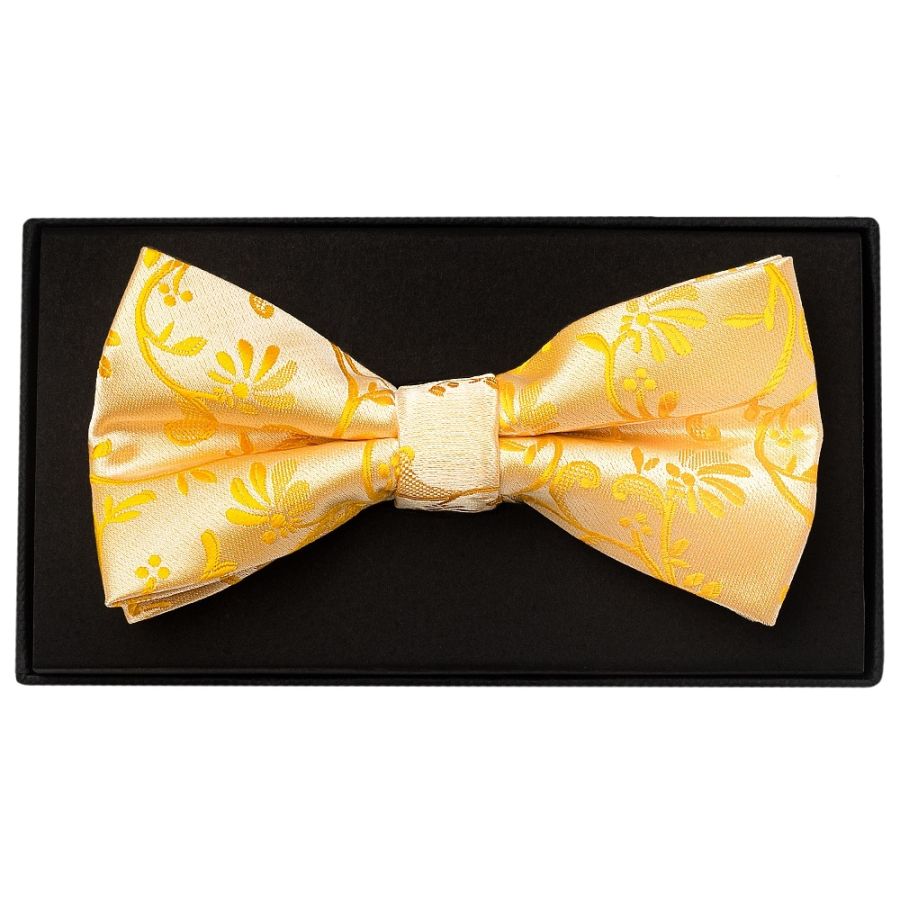 Bright Yellow Floral Handmade Mens Bow Tie
