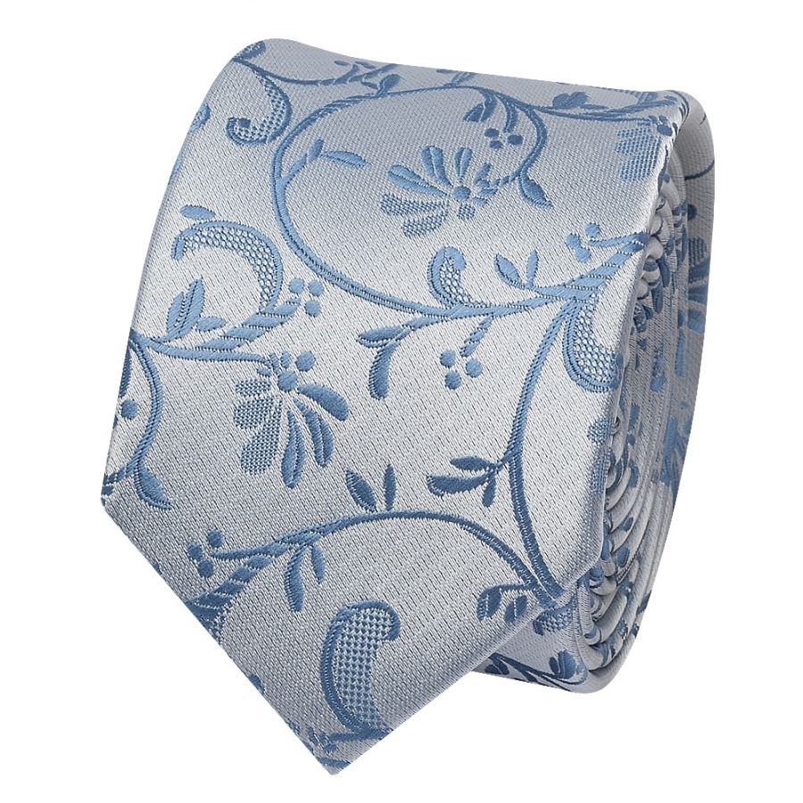 Dusty Blue Floral Skinny Boys Tie
