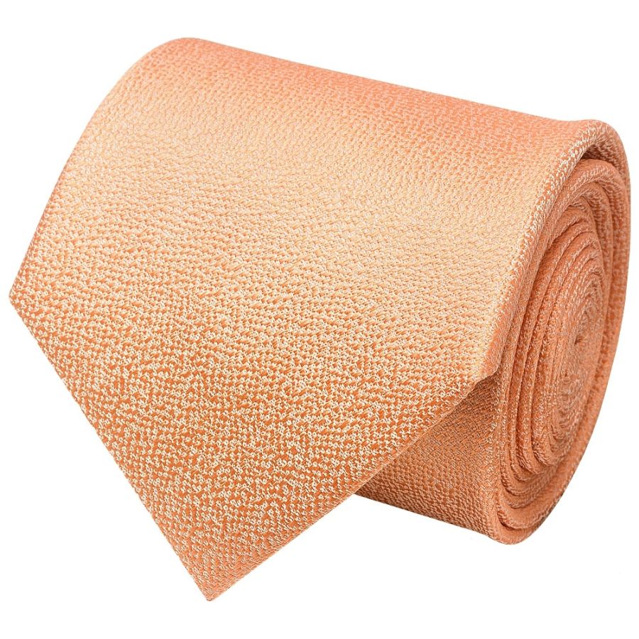 Plain Peach Textured Silk Classic	Men's Tie and Pocket Square Set
