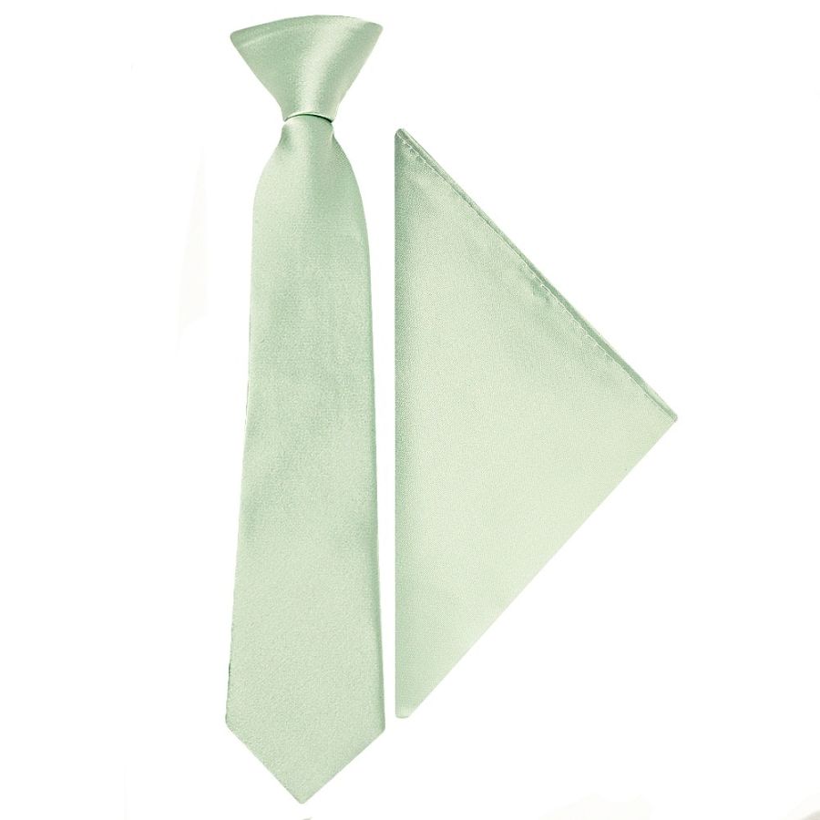 Pre Tied Pale Mint Boys Tie and Pocket Square Set Age 4-7
