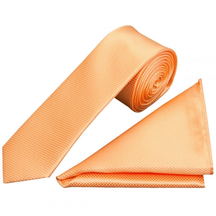 Peach Diamond Skinny Men's Tie and Pocket Square Set