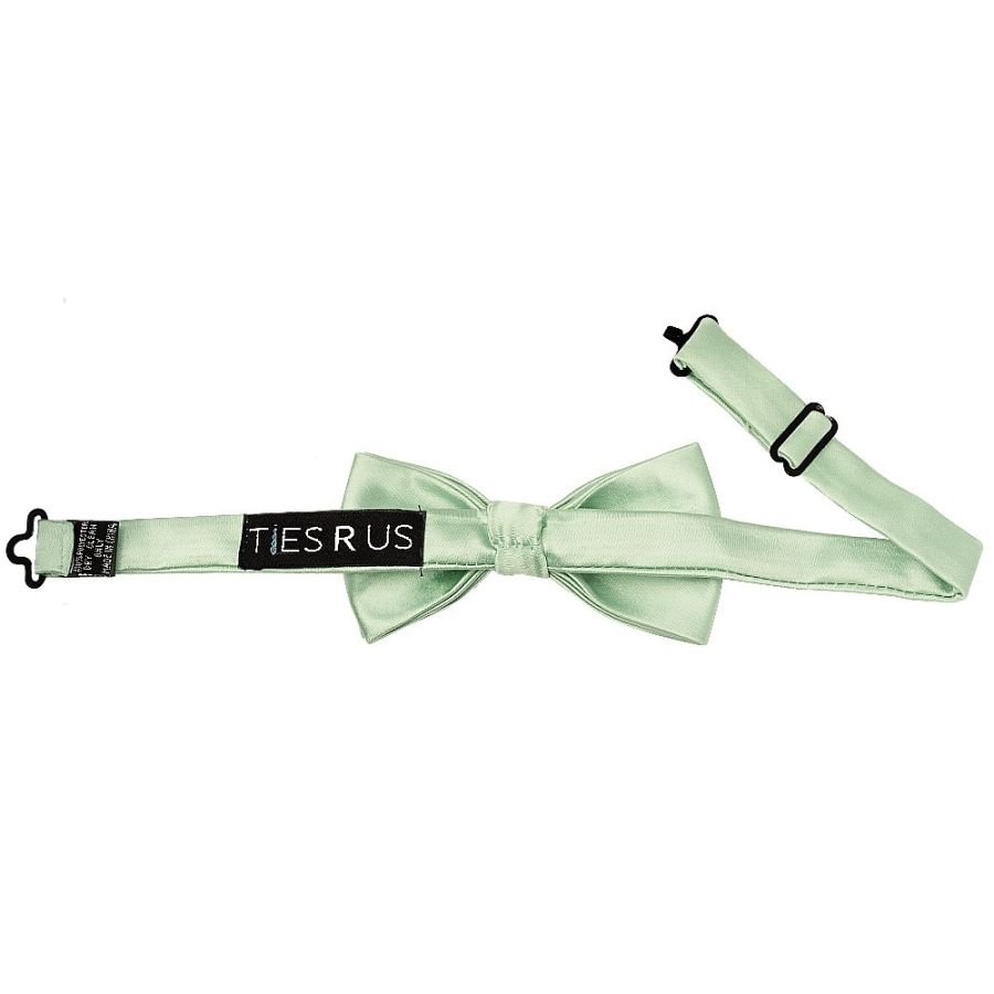 Pre Tied Pale Mint Satin Boys Bow Tie and Pocket Square Set