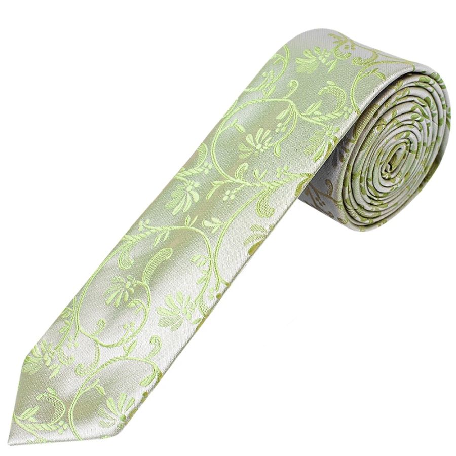 Sage Green Floral Skinny Boys Tie