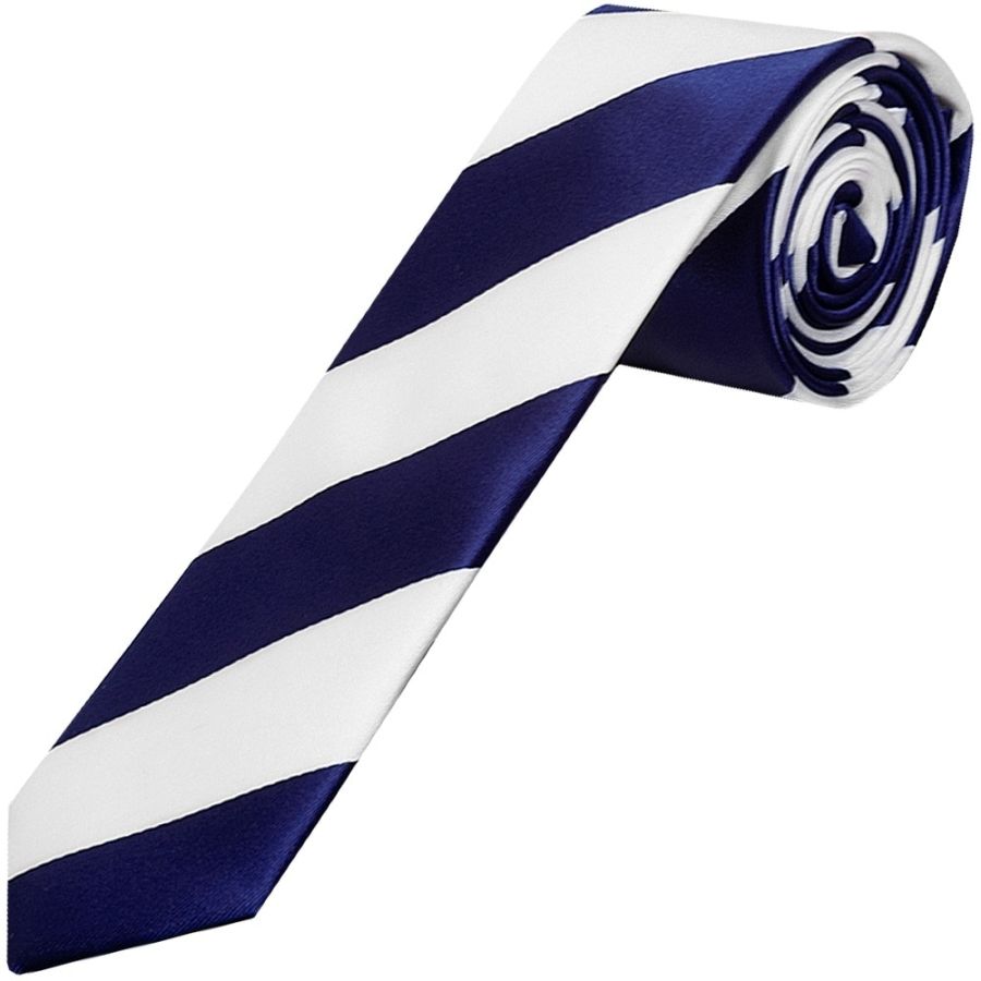 Navy and White Striped Skinny Boys Football Tie