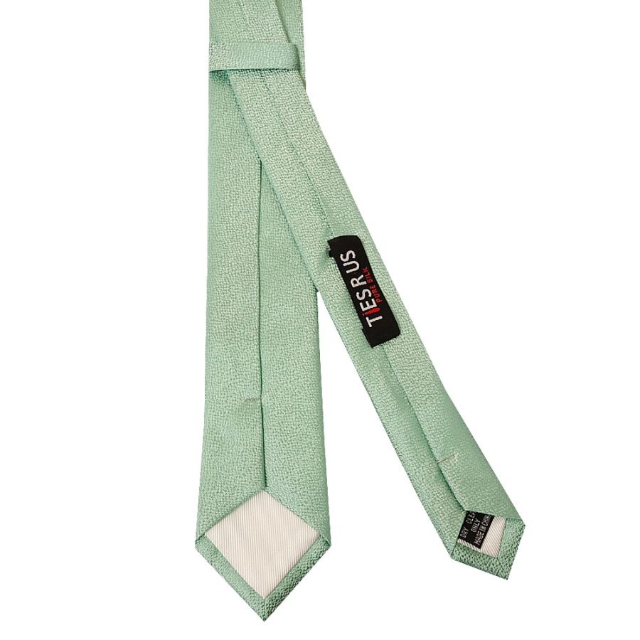 Plain Green Textured Silk Skinny Men's Tie and Pocket Square Set