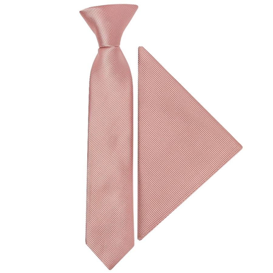 Pre Tied Dusty Rose Twill Silk Boys Tie and Pocket Square Set Age 4-7