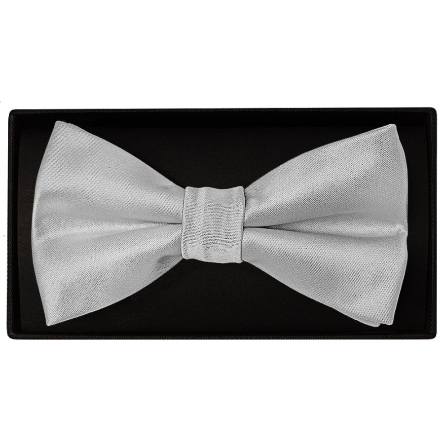 Plain Silver Handmade Mens Bow Tie