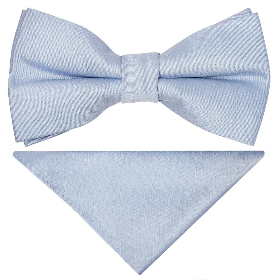 Pre Tied Dusty Blue Boys Bow Tie and Pocket Square Age 4-7