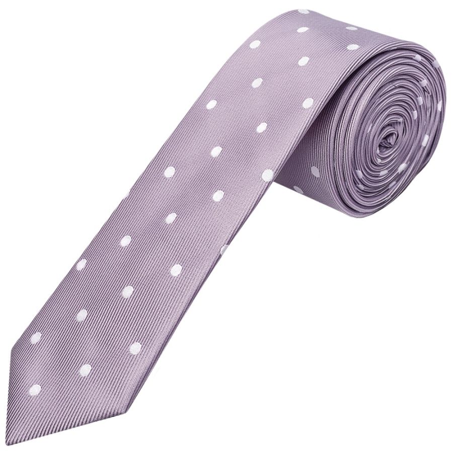 Light Mauve Large White Spot Skinny Men's Tie