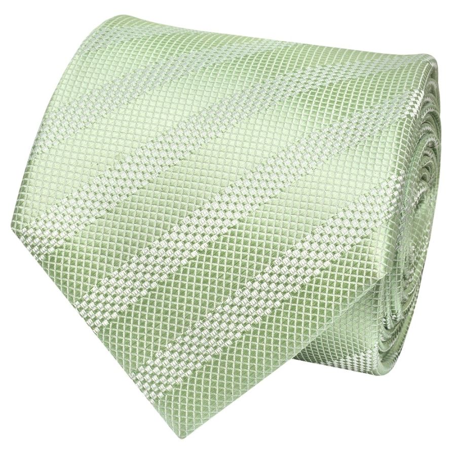 Mens Light Sage Textured Stripe Silk Classic Tie Pocket Square and Cufflinks Box Set