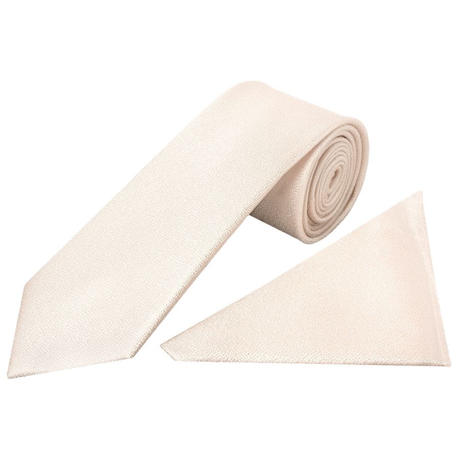 Plain Blush Textured Silk Classic Men's Tie and Pocket Square Set
