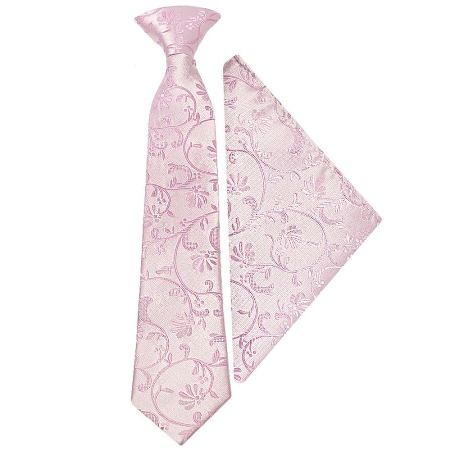 Pre Tied Light Dusty Pink Floral Boys Tie and Pocket Square Set Age 4-7