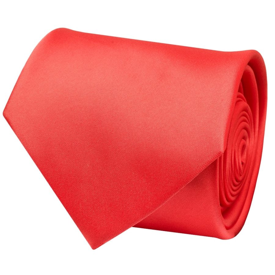 Plain Coral Pink Satin Classic Men's Tie and Pocket Square Set
