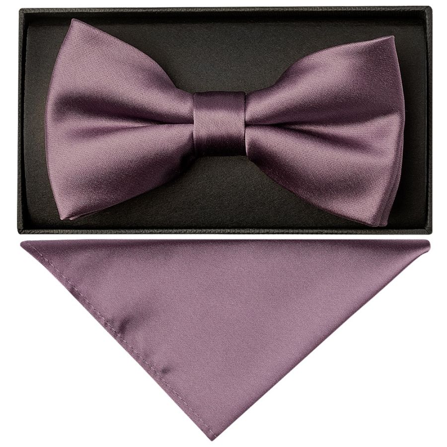 Plain Mauve Mens Bow Tie and Pocket Square Set