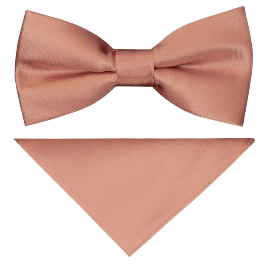 Pre Tied Rose Quartz Satin Boys Bow Tie and Pocket Square Set