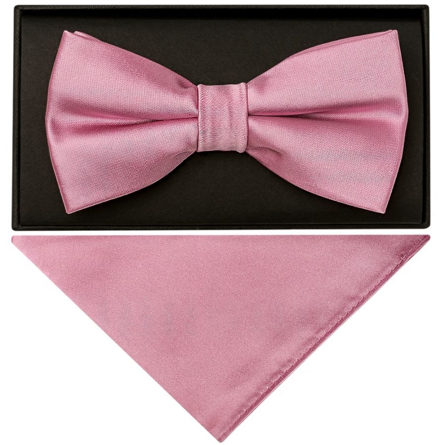 Plain Dusty Pink Hand Made Mens Bow Tie and Pocket Square Set