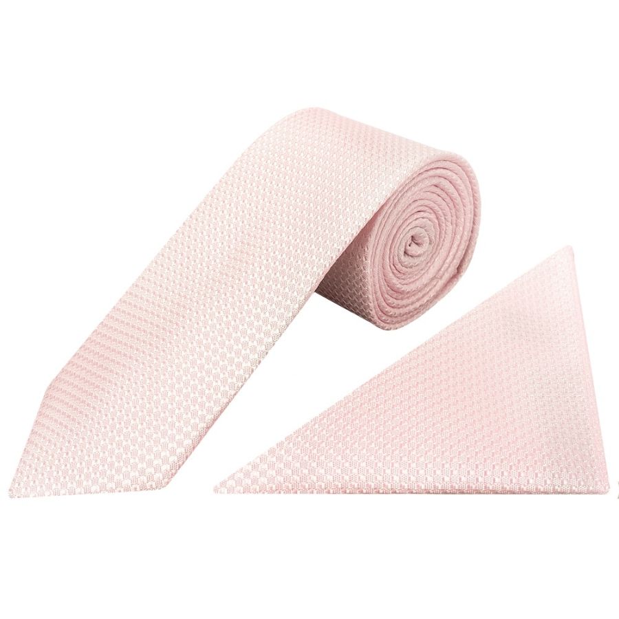 Blush Textured Classic Tie and Pocket Square Set
