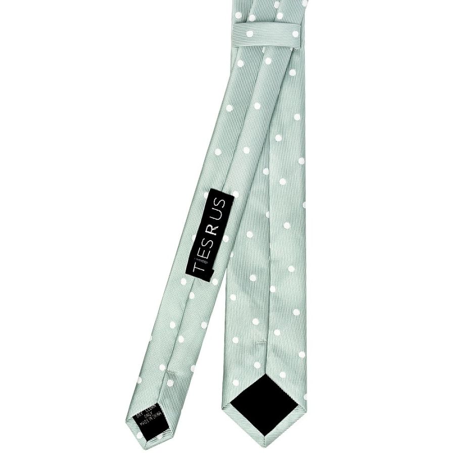 Light Green Large White Spot Skinny Men's Tie and Pocket Square Set