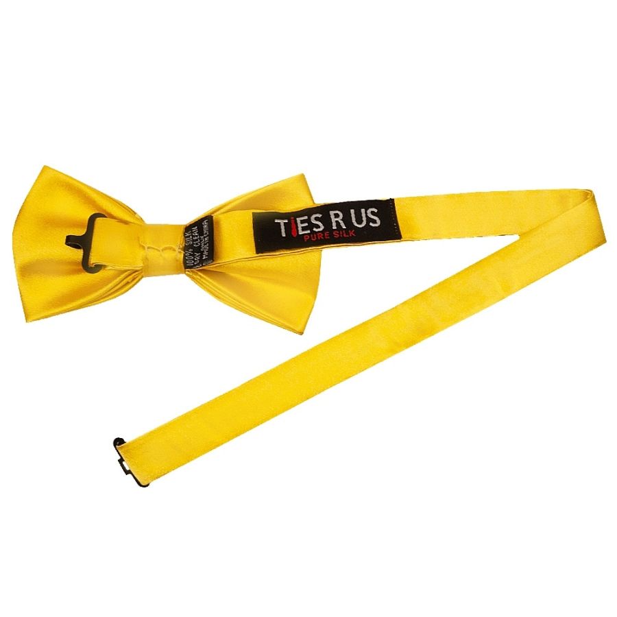 Plain Bright Yellow Satin Silk Mens Bow Tie