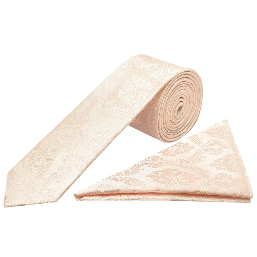 Blush Paisley Skinny Men's Tie and Pocket Square Set