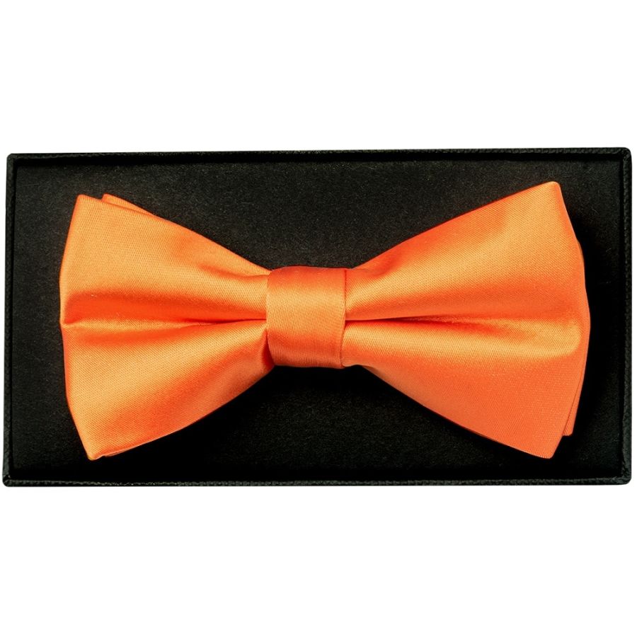 Plain Orange Hand Made Mens Bow Tie and Pocket Square Set