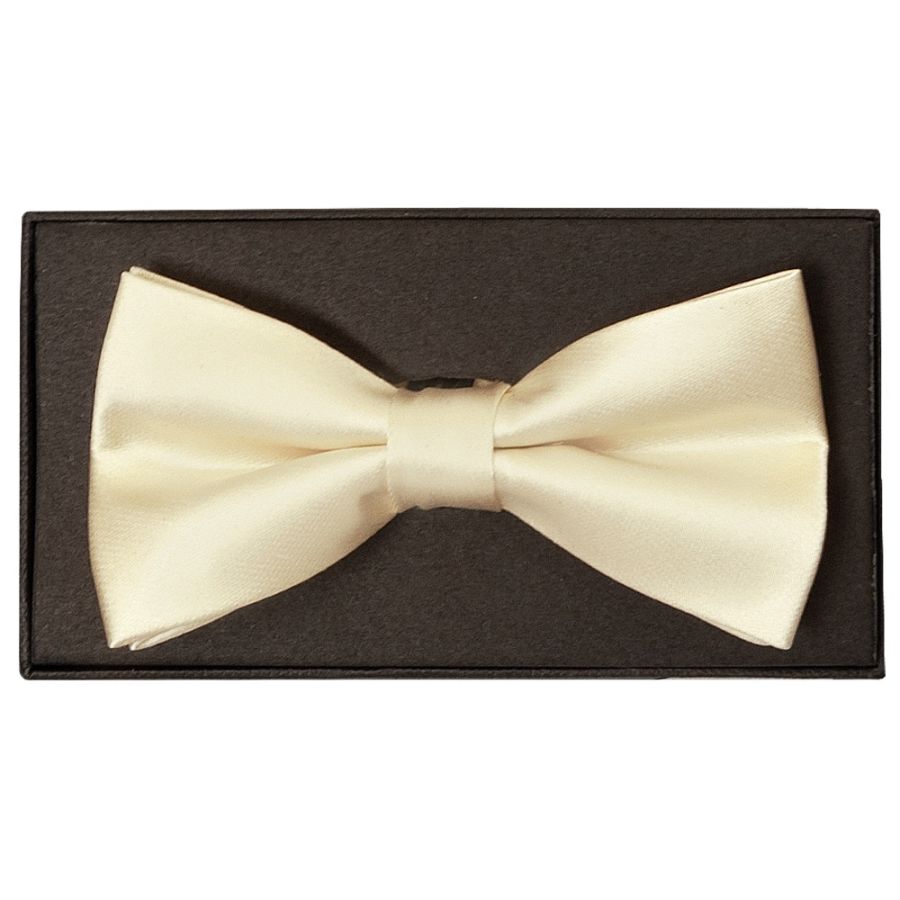 Plain Ivory Satin Silk Mens Bow Tie
