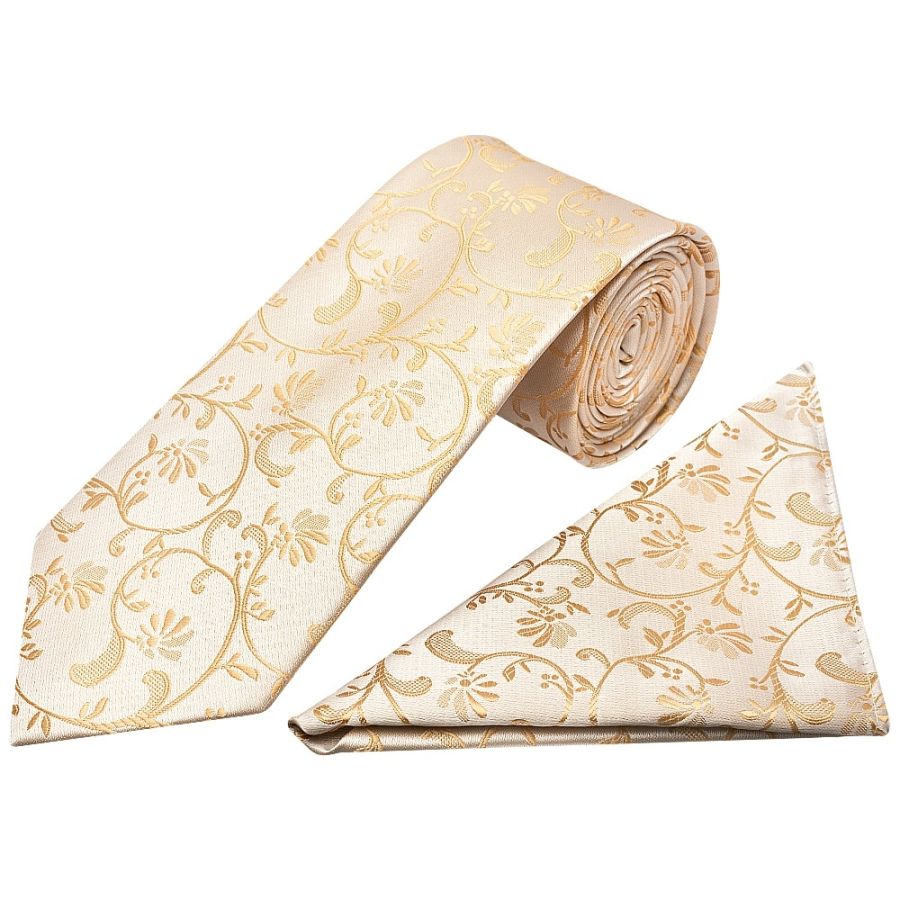 Caramel Floral Classic Men's Tie and Pocket Square Set
