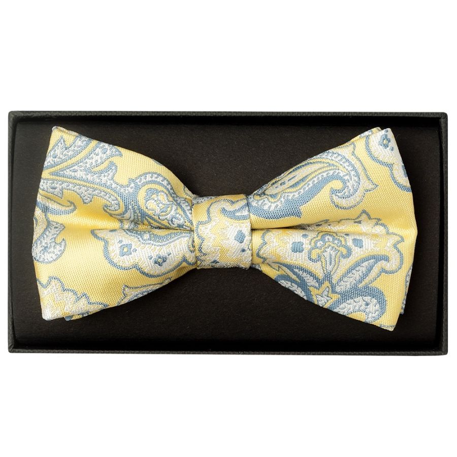 Yellow and Blue Paisley Handmade Mens Bow Tie 